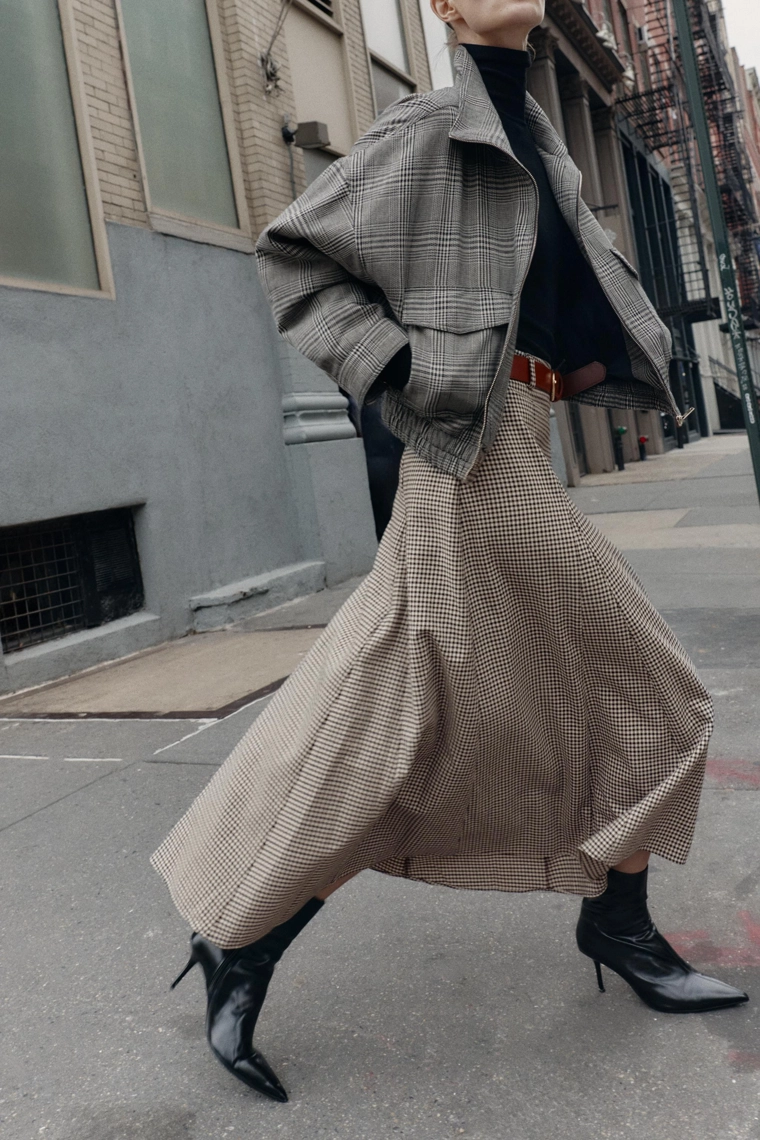 Юбка-карандаш с поясом в клетку гунтер средней длины