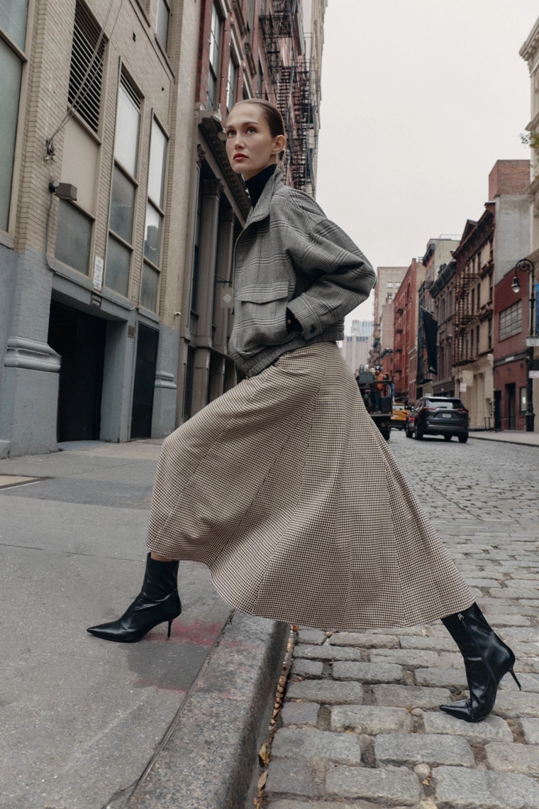 Юбка-карандаш с поясом в клетку гунтер средней длины