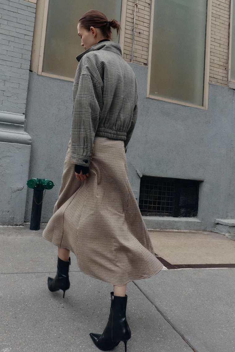 Юбка-карандаш с поясом в клетку гунтер средней длины