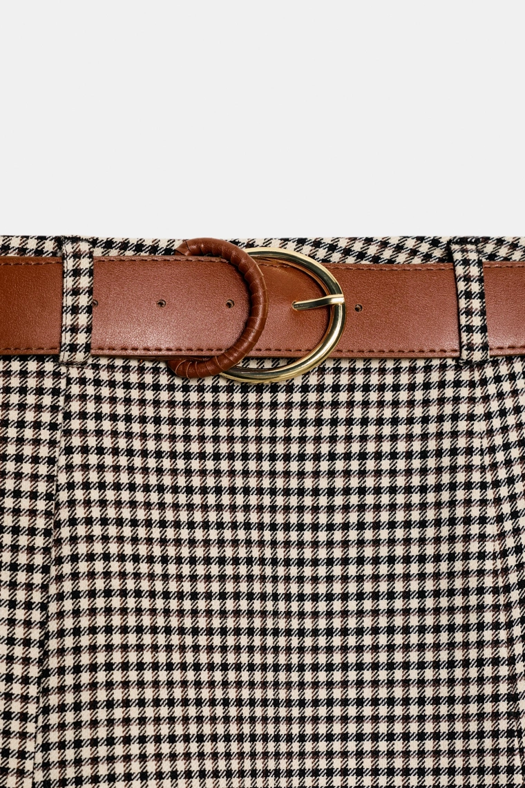 Юбка-карандаш с поясом в клетку гунтер средней длины