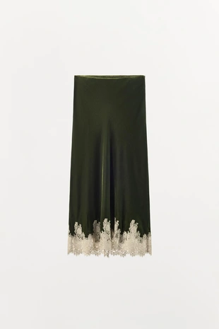 Бархатная юбка миди с кружевом- Заказать в России