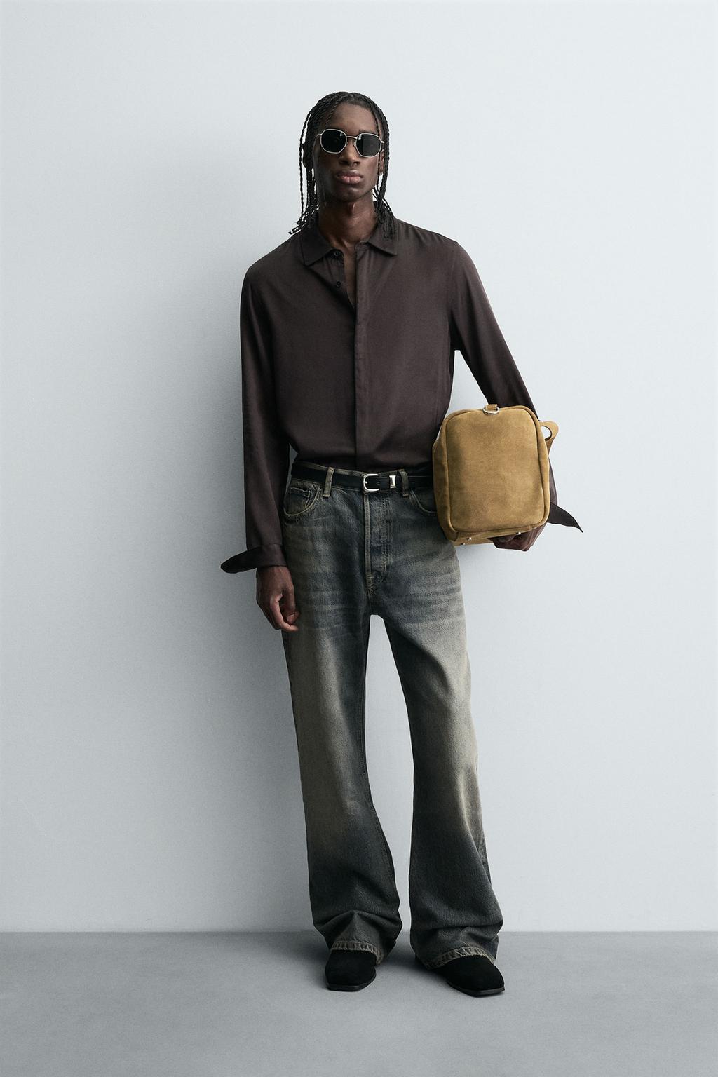 АТЛАСНАЯ РУБАШКА С КОНТРАСТНОЙ ОТДЕЛКОЙ