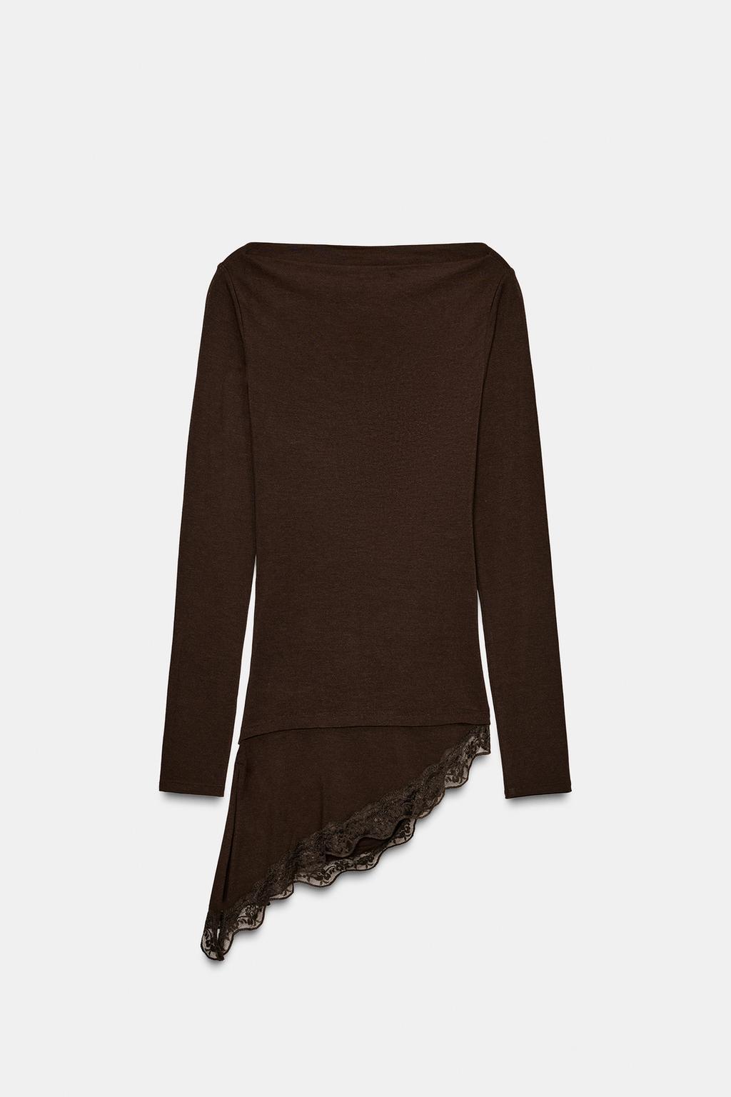 ФУТБОЛКА С АСИММЕТРИЧНЫМ НИЗОМ И КРУЖЕВОМ