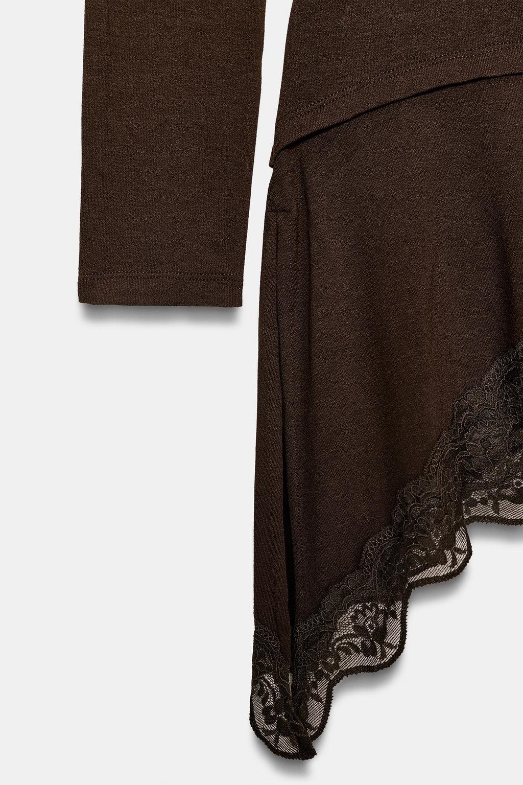 ФУТБОЛКА С АСИММЕТРИЧНЫМ НИЗОМ И КРУЖЕВОМ