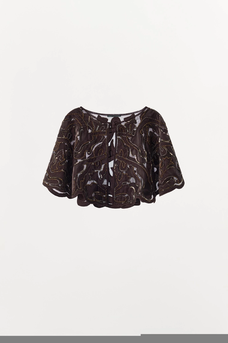 Короткий плащ из бархата с бисером и пайетками