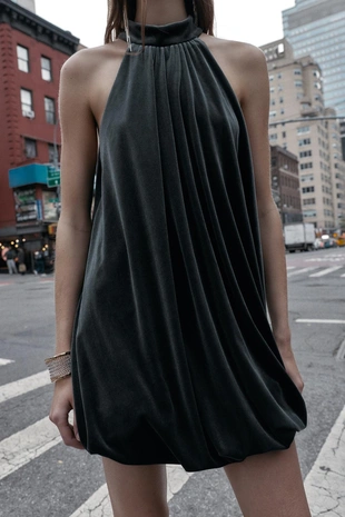 Короткое бархатное платье-баллон- Заказать в России