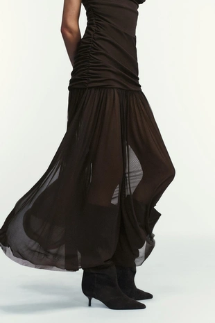 Комбинированное платье миди со сборками