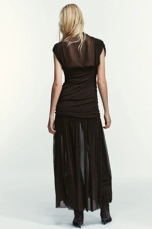 Комбинированное платье миди со сборками- Заказать в России