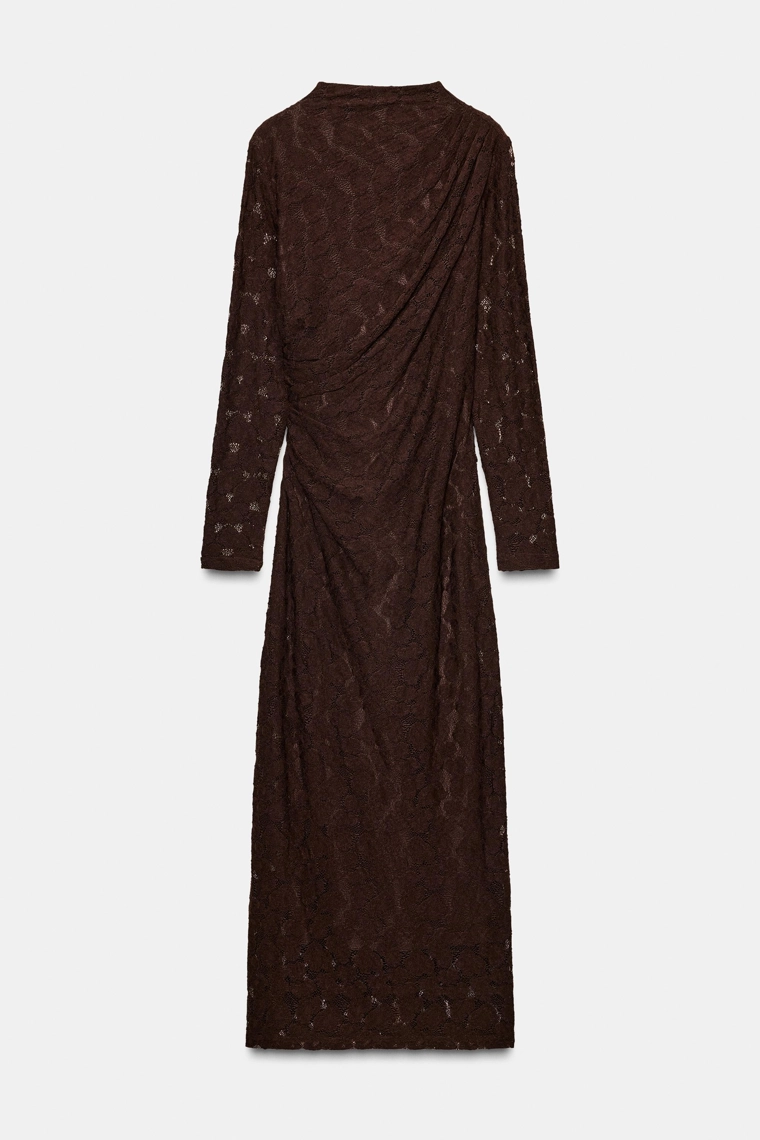Платье миди с отделкой кружевом и драпировкой