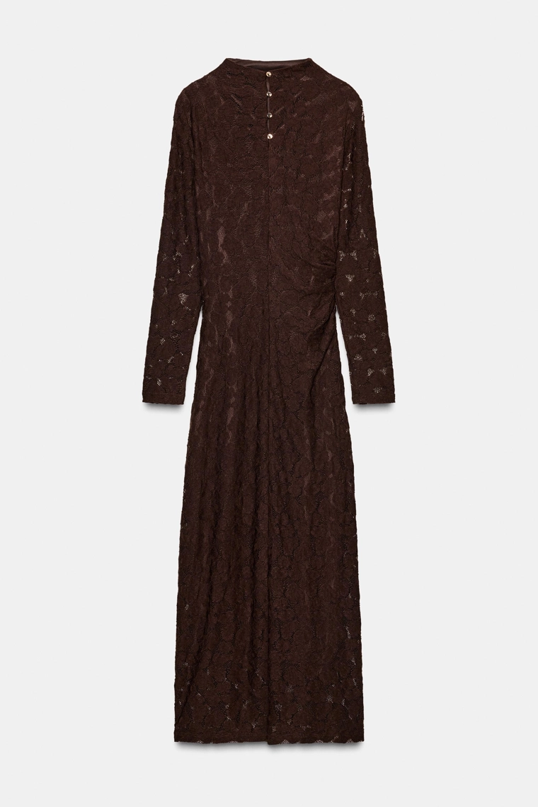 Платье миди с отделкой кружевом и драпировкой
