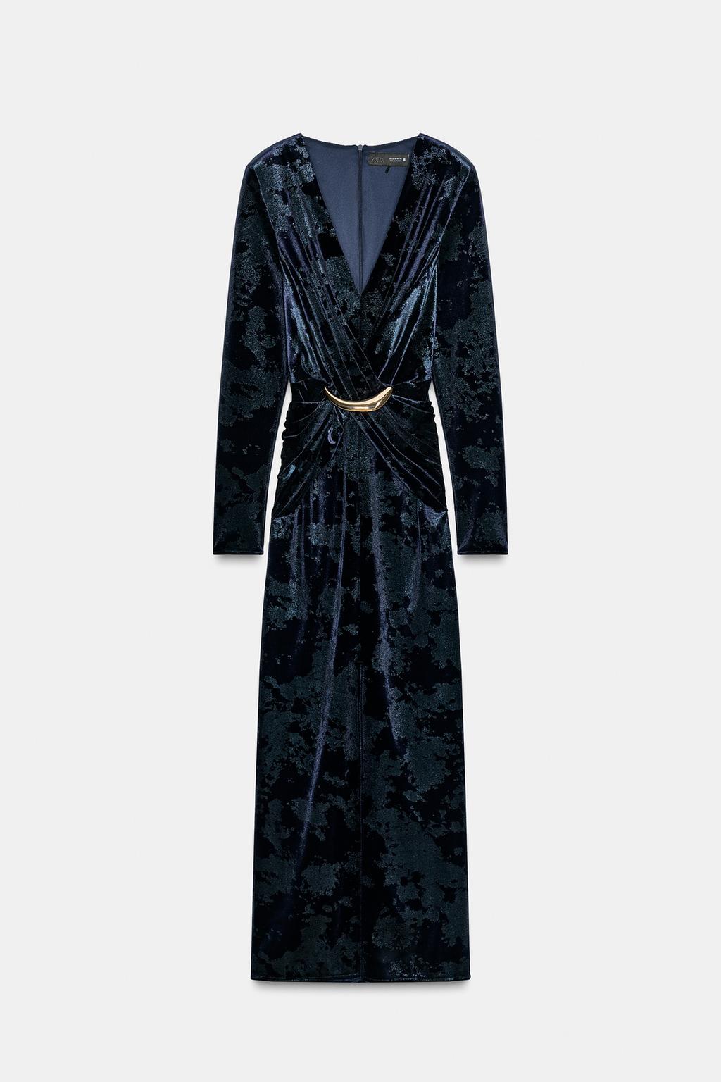 БАРХАТНОЕ ПЛАТЬЕ МИДИ С ФУРНИТУРОЙ