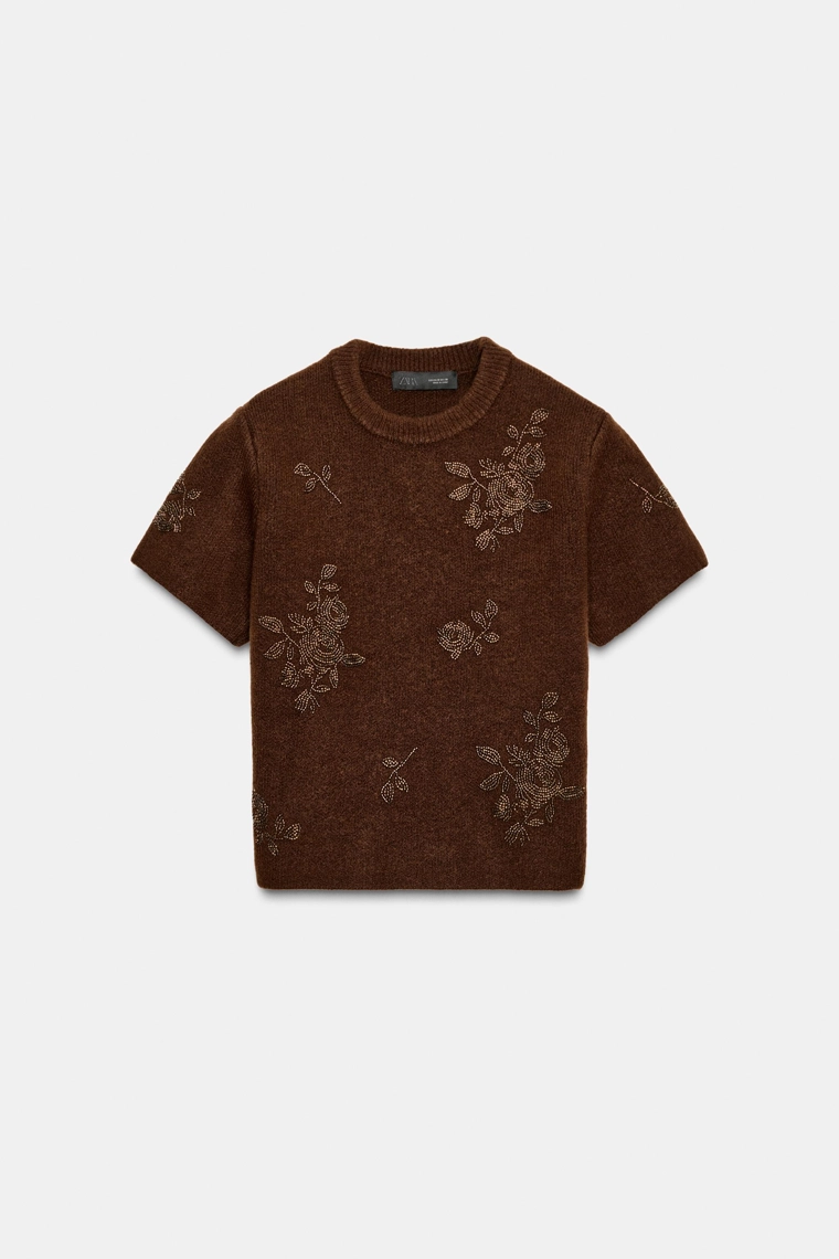 Свитер с короткими рукавами и бисером