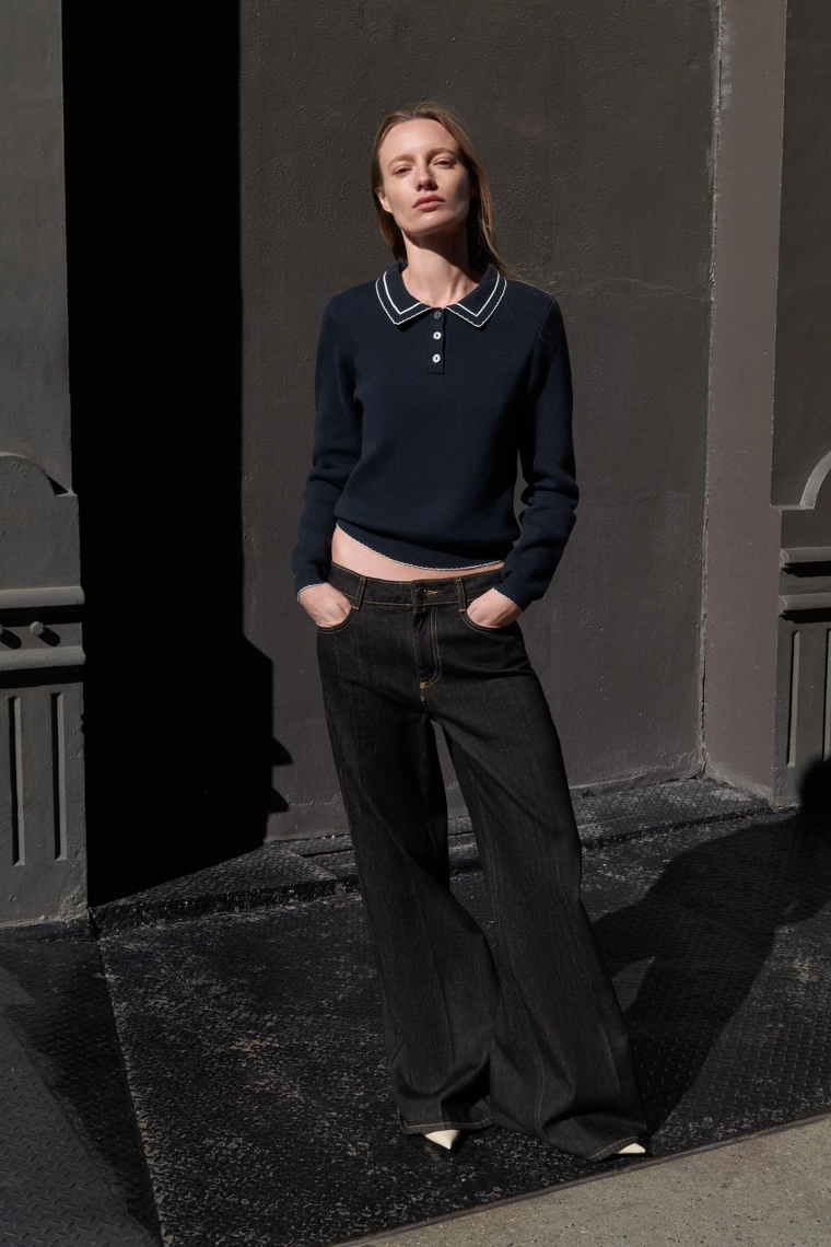 Вязанный поло-свитер с контрастной отделкой