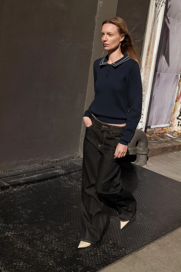 Вязанный поло-свитер с контрастной отделкой