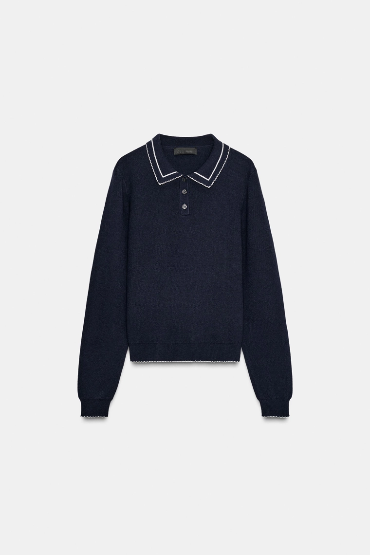 Вязанный поло-свитер с контрастной отделкой