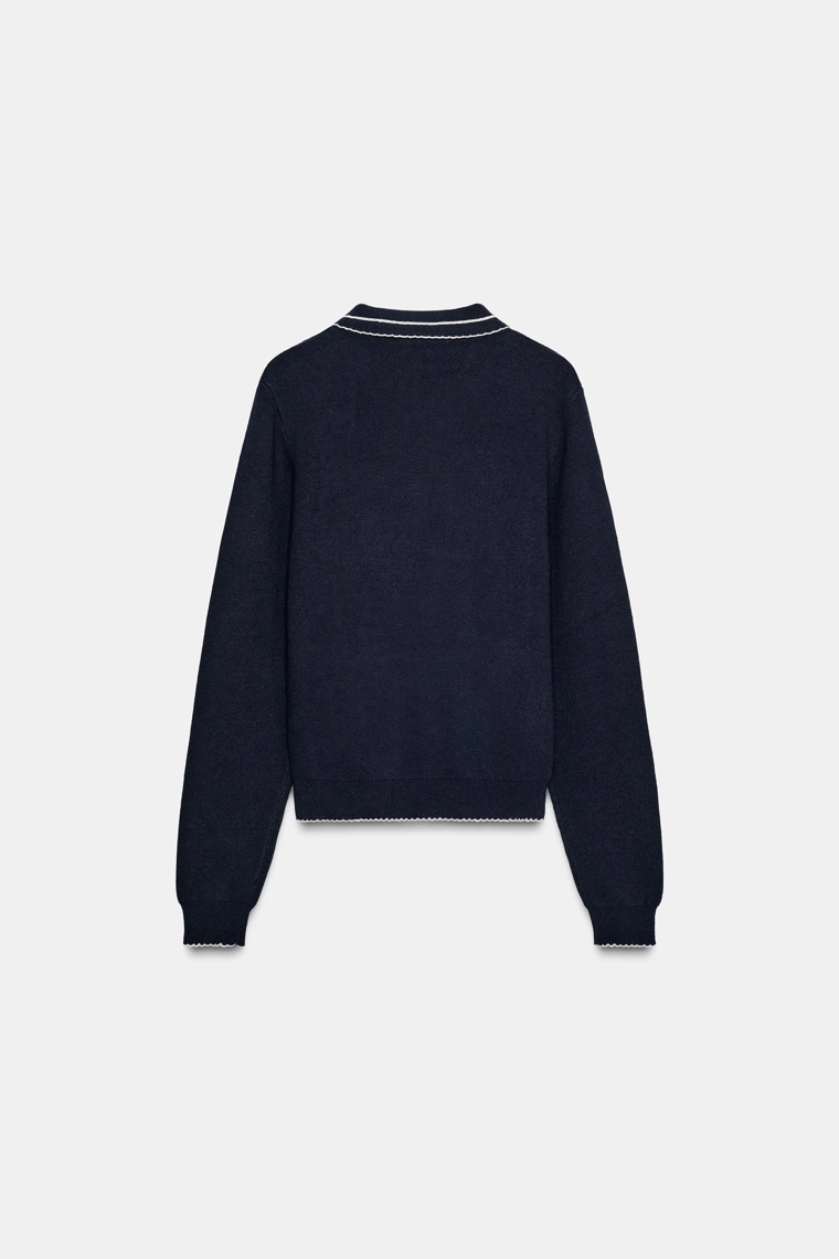 Вязанный поло-свитер с контрастной отделкой