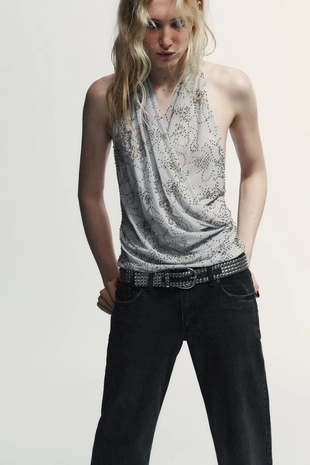 Топ халтер с вышивкой и бусинами- Заказать в России