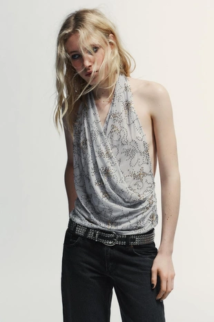 Топ халтер с вышивкой и бусинами- Заказать в России