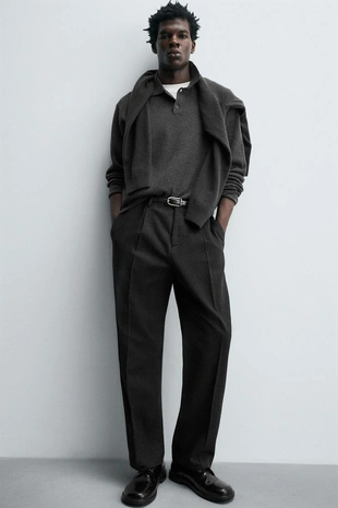 Брюки из хлопка и шерсти с рельефной тканью- Заказать в России