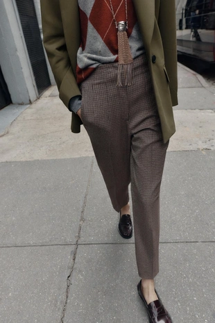 Брюки в клетку с высокой посадкой- Заказать в России