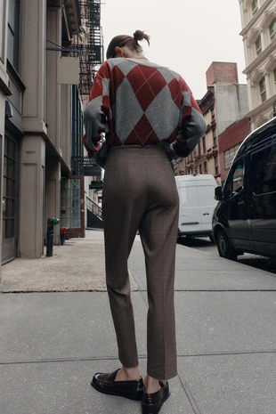 Брюки в клетку с высокой посадкой- Заказать в России