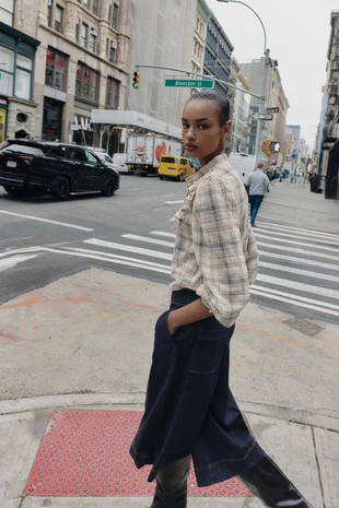 Рубашка в клетку с воланами- Заказать в России