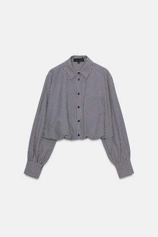 Рубашка в клетку виши с объемными рукавами- Заказать в России