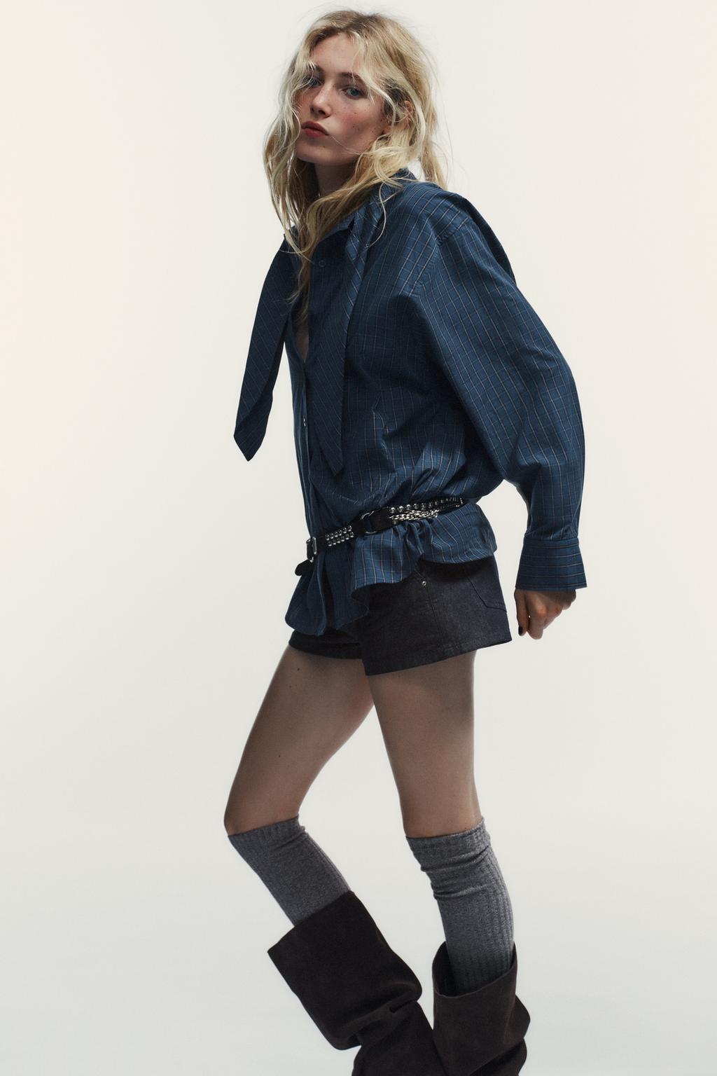 ХЛОПКОВАЯ РУБАШКА В КЛЕТКУ С ШАРФОМ