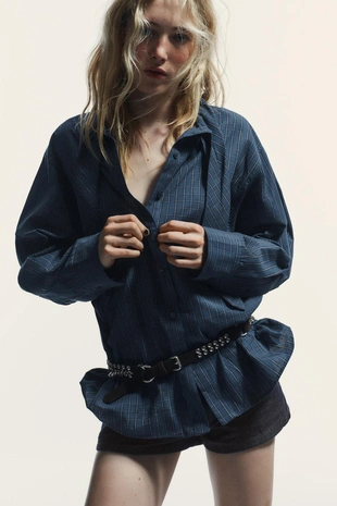 Хлопковая рубашка в клетку с шарфом- Заказать в России