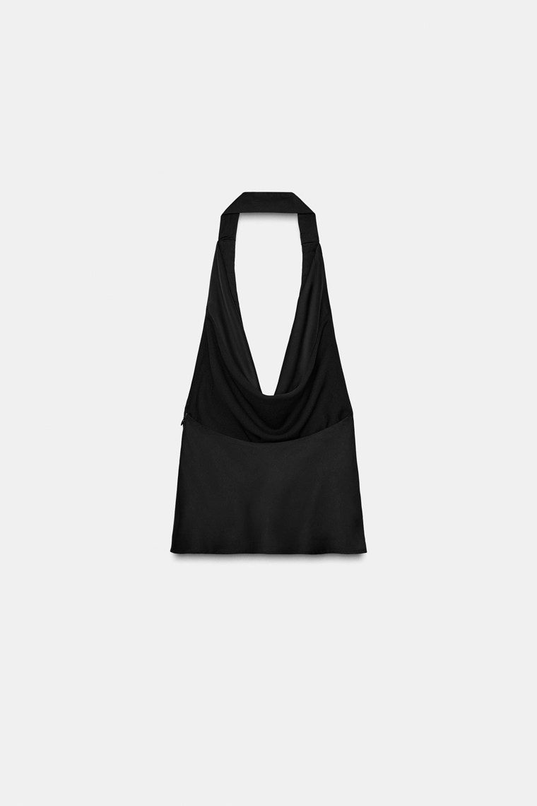 Топ-майка из атласа с подвесными бисерами