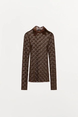 Футболка из кружева с воротником-стойкой- Заказать в России