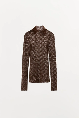 Футболка из кружева с воротником-стойкой- Заказать в России