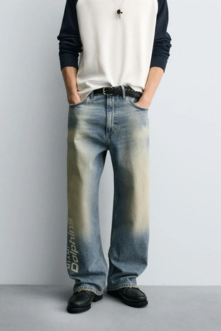 Купить Zara Джинсы RELAXED FIT с вышивкой NFL MIAMI DOLPHINS