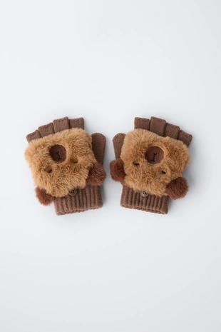 Митенки из искусственного меха «капибара»- Заказать в России