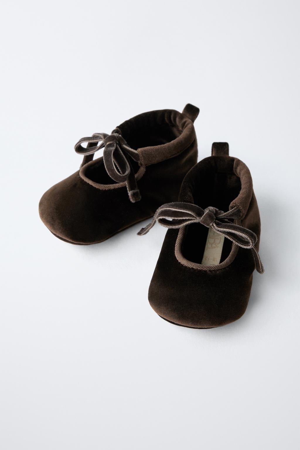 Туфли балетки с бантом из вельвета