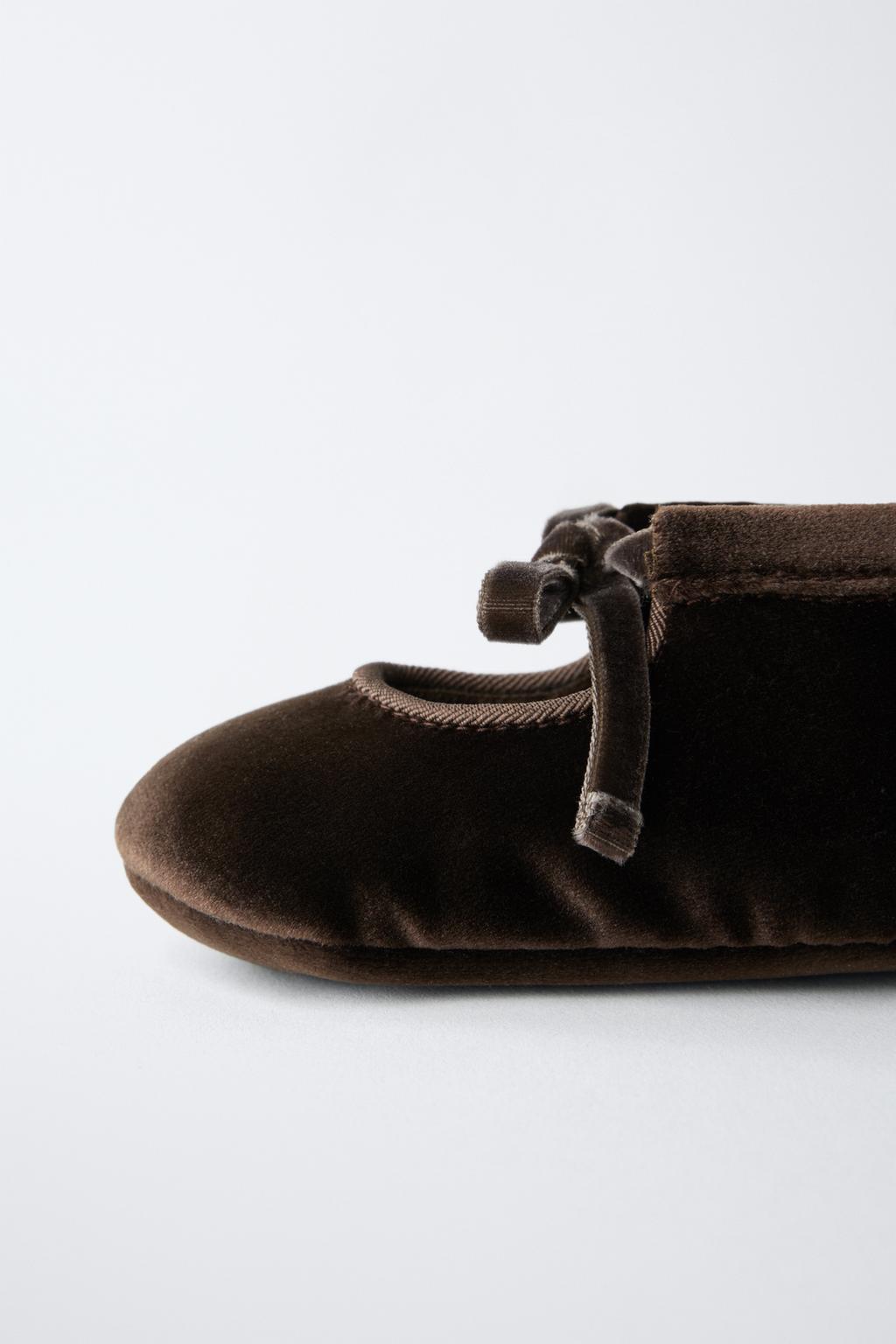 Туфли балетки с бантом из вельвета