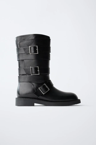 Замшевые сапоги с пряжкой- Заказать в России