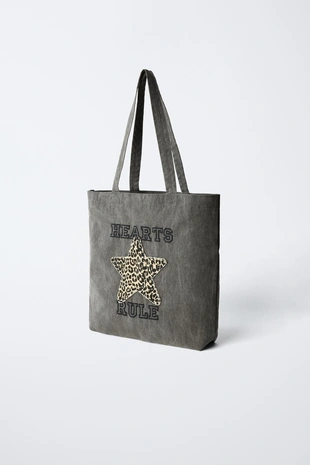 Джинсовая сумка-шопер с звездой- Заказать в России