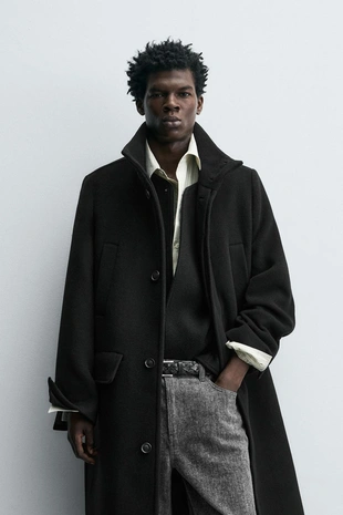 Длинное пальто с шерстью- Заказать в России