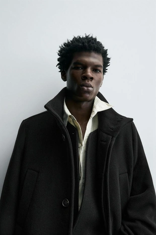 Длинное пальто с шерстью- Заказать в России