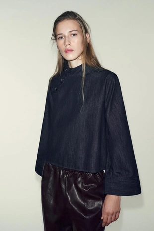 Джинсовая рубашка Z1975 с высоким воротником- Заказать в России