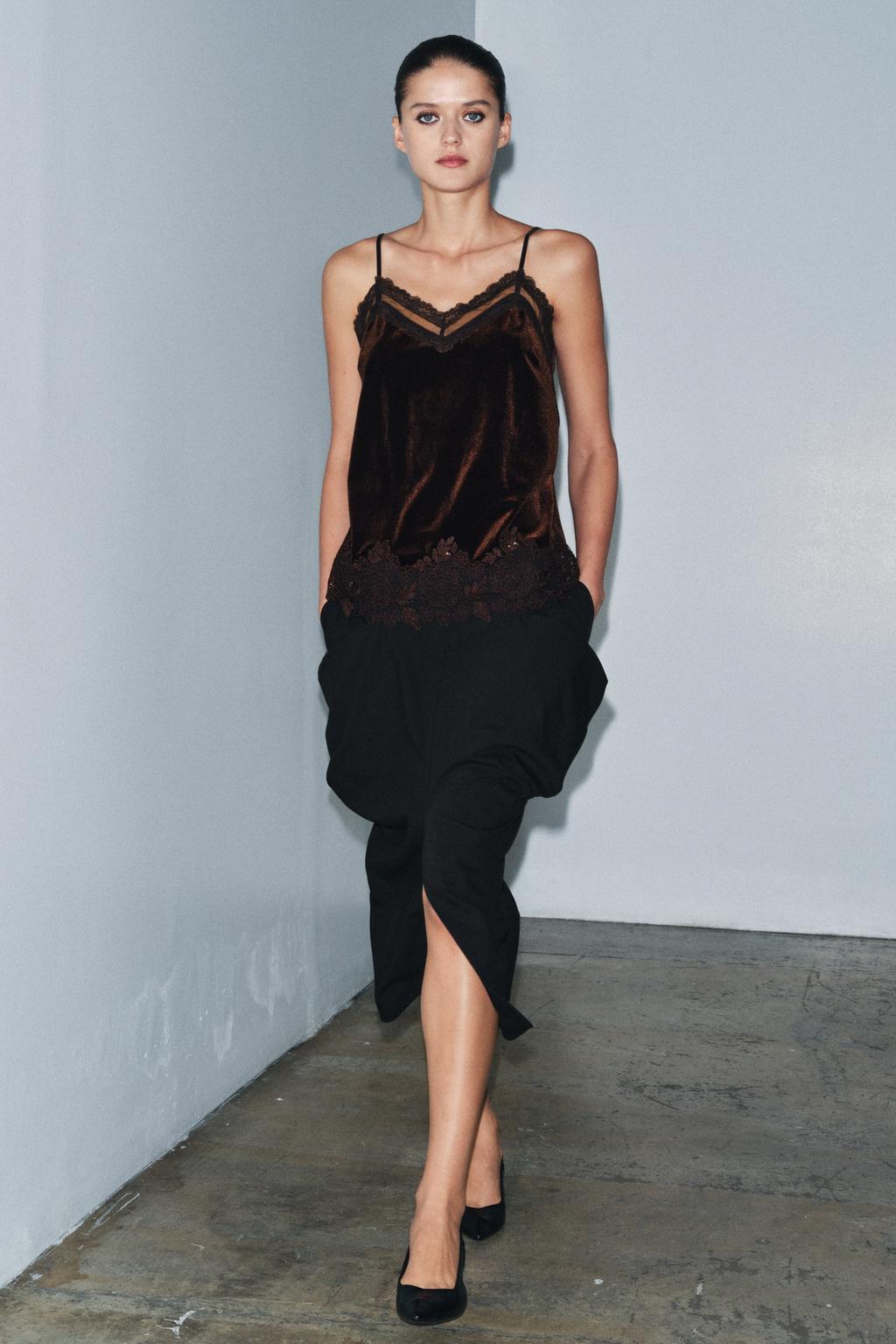 БАРХАТНЫЙ ТОП В БЕЛЬЕВОМ СТИЛЕ С КРУЖЕВОМ