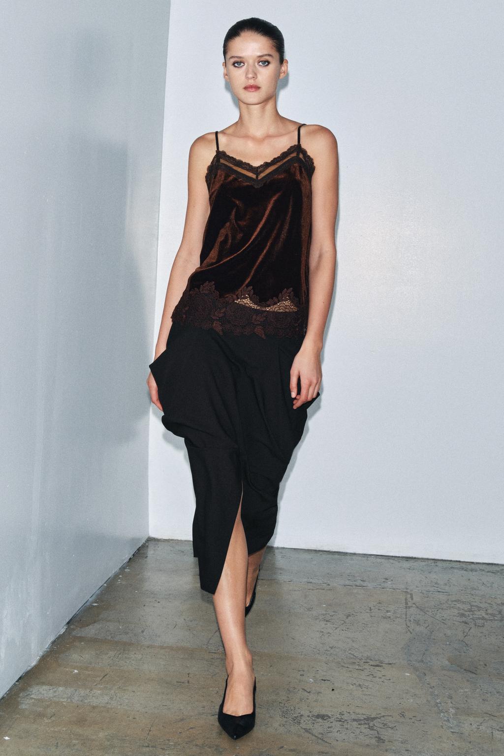 БАРХАТНЫЙ ТОП В БЕЛЬЕВОМ СТИЛЕ С КРУЖЕВОМ