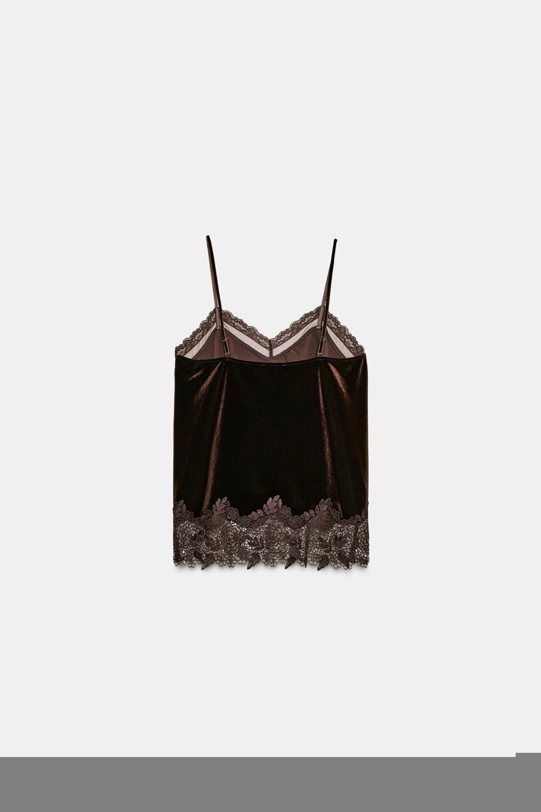 Топ-бюстье из бархата с кружевом