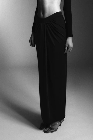 Длинная юбка из крепа со сборками- Заказать в России