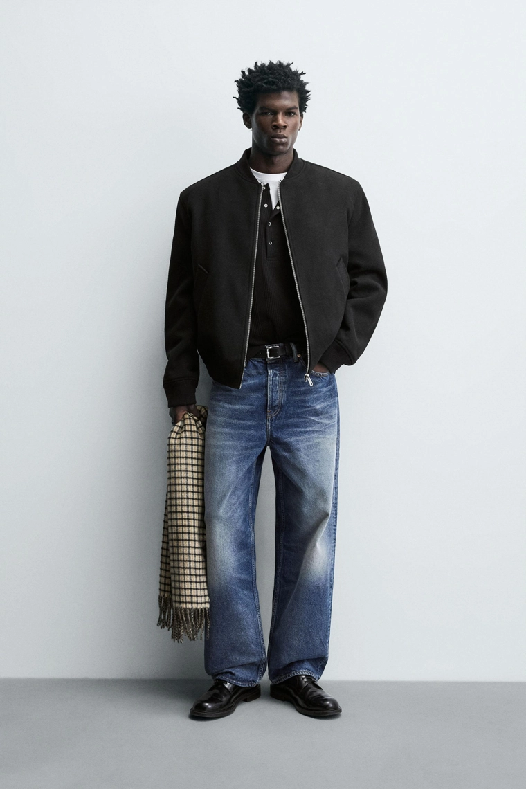 Полупальто-бомбер из комбинированной ткани