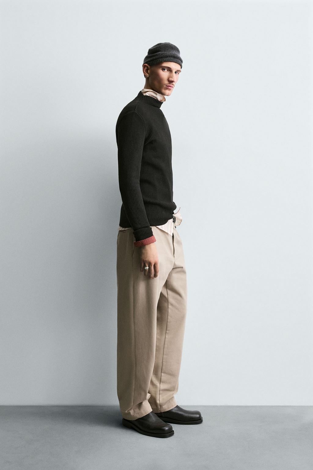 СВИТЕР В РУБЧИК С ВОРОТНИКОМ-СТОЙКОЙ