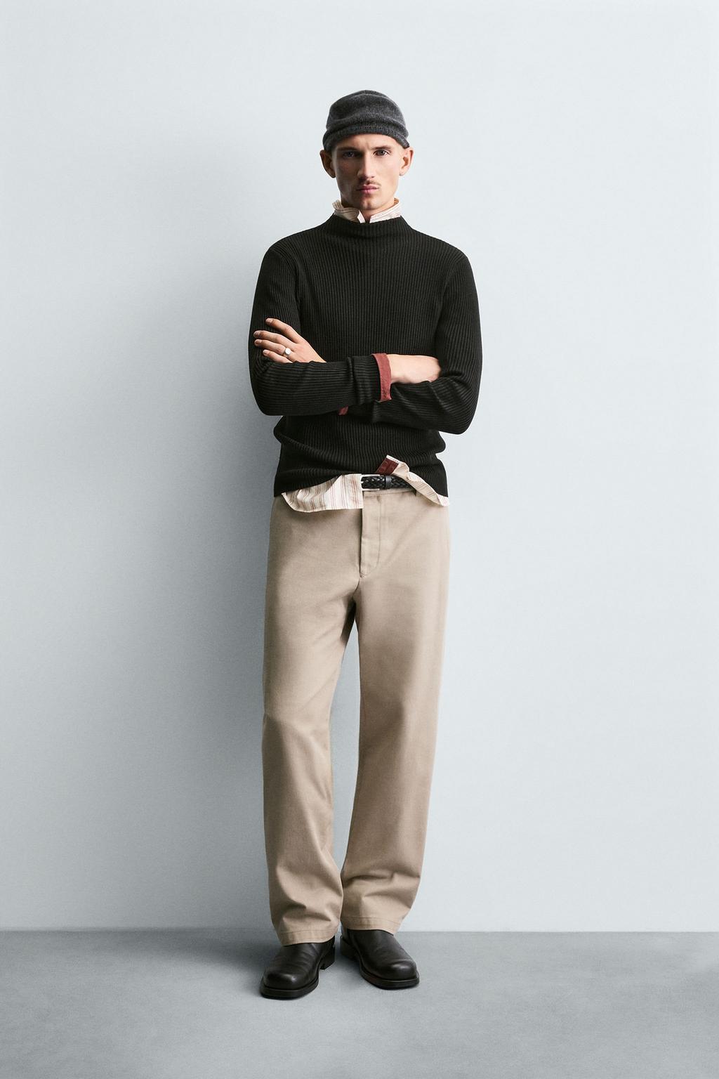 СВИТЕР В РУБЧИК С ВОРОТНИКОМ-СТОЙКОЙ