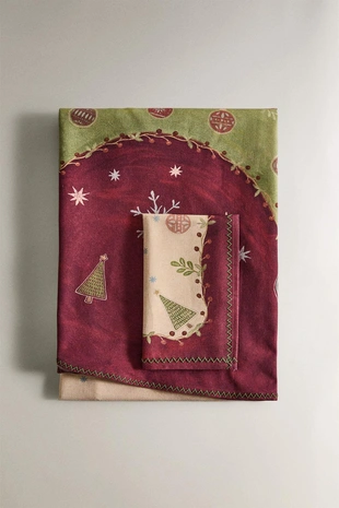 Хлопковый столовый скатерть с рождественским принтом- Заказать в России