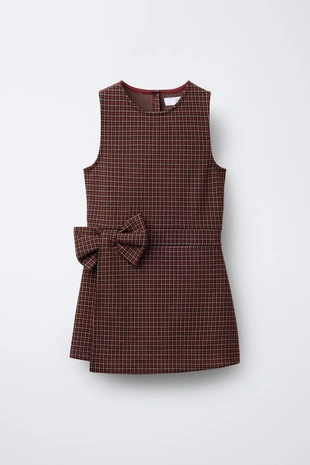 Короткий комбинезон в клетку с бантом- Заказать в России